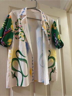 Graphic Snake Print Short Sleeve Shirt - Green & White